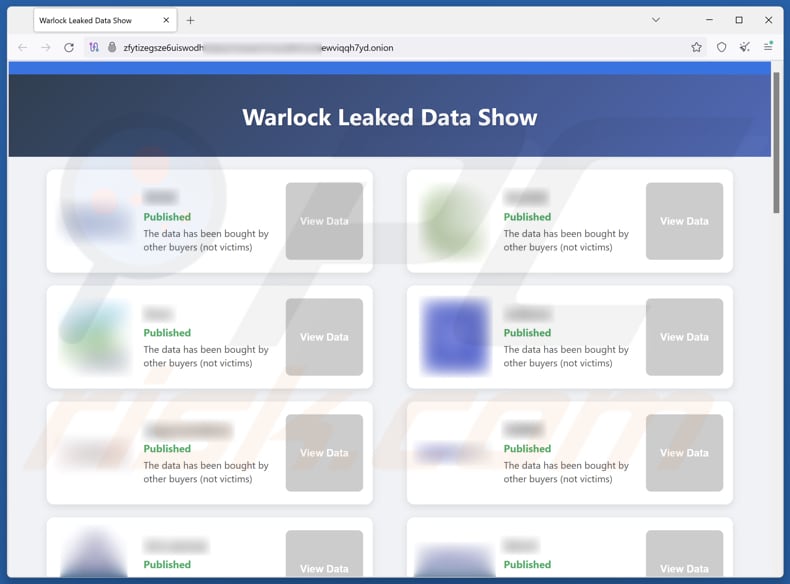 Site de fuite de données du ransomware Warlock Group
