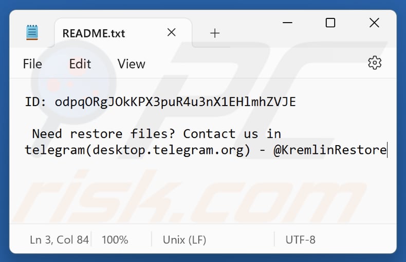 Fichier texte du ransomware KREMLIN (README.txt)
