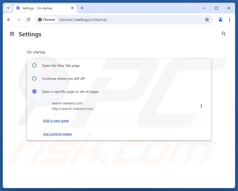Suppression de search-redirect.com de la page d'accueil de Google Chrome