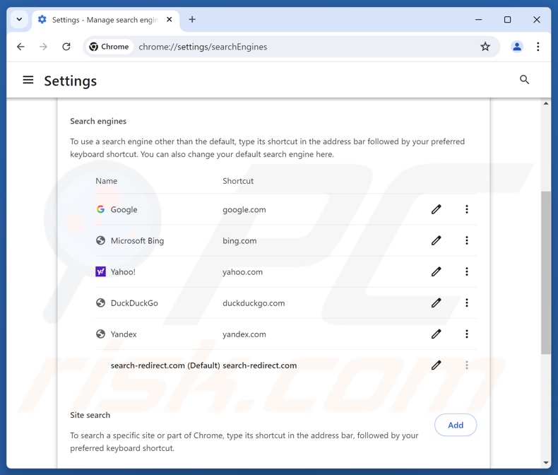 Suppression de search-redirect.com du moteur de recherche par défaut de Google Chrome