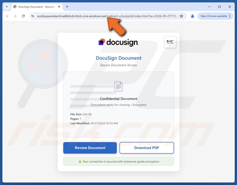 Fausse page d'escroquerie par e-mail concernant les comptes fournisseurs via DocuSign