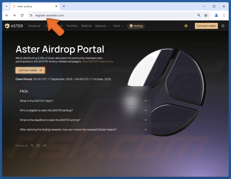 Site web frauduleux Aster Airdrop
