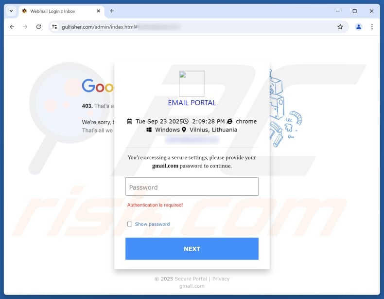 Page d'hameçonnage « Le domaine a dépassé le nombre maximal d'e-mails par heure »