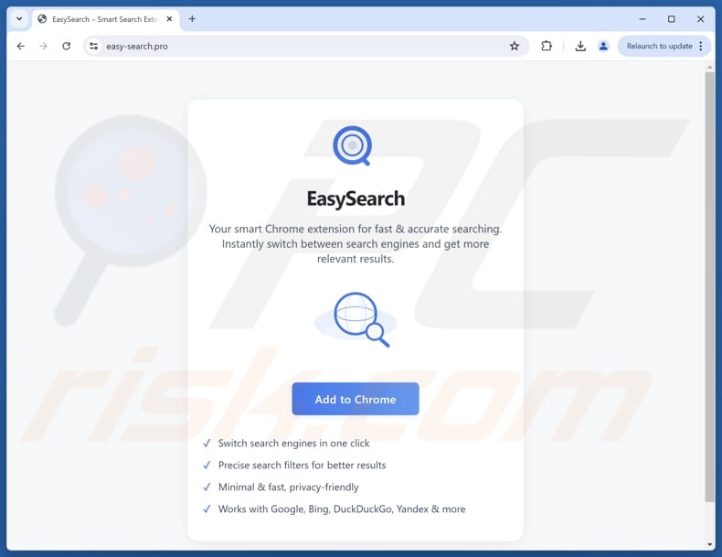 Site web utilisé pour promouvoir le pirate de navigateur Easy Search