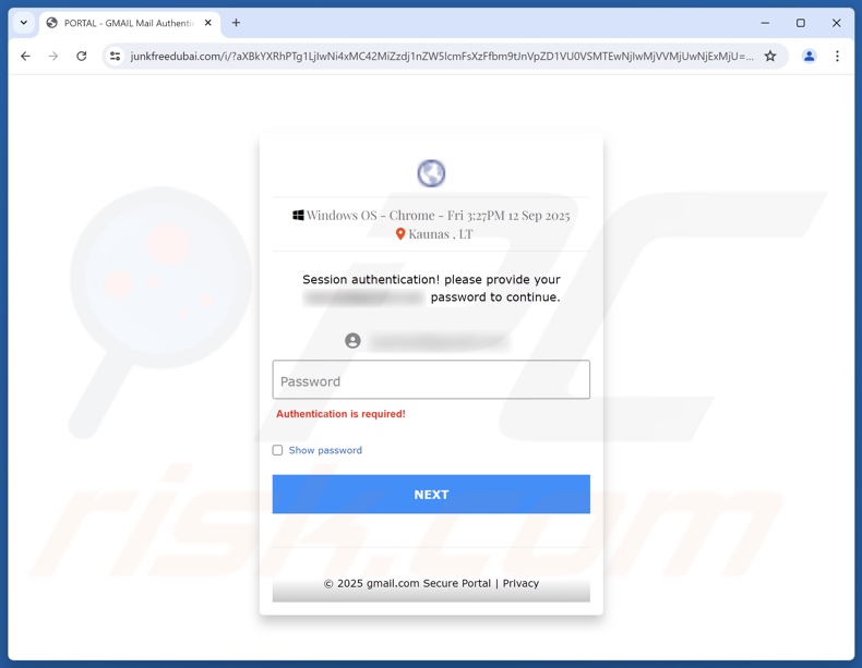 Site de phishing promu par l'e-mail frauduleux « Email Address Verification Formal Notice »