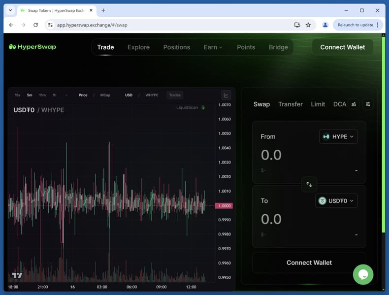 Site web HyperSwap authentique (app.hyperswap.exchange)