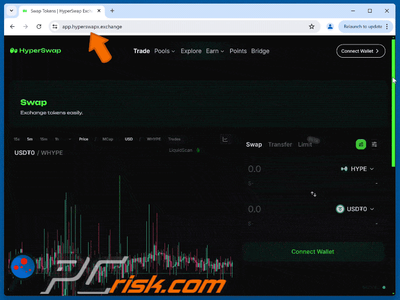 Apparence du faux site web HyperSwap
