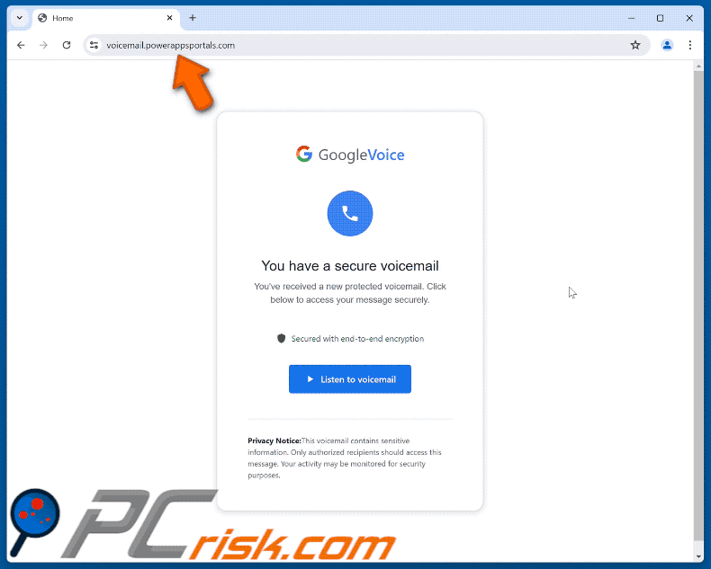Apparence de l'arnaque Google Voice (GIF)