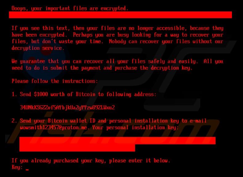 Note de rançon du ransomware HybridPetya