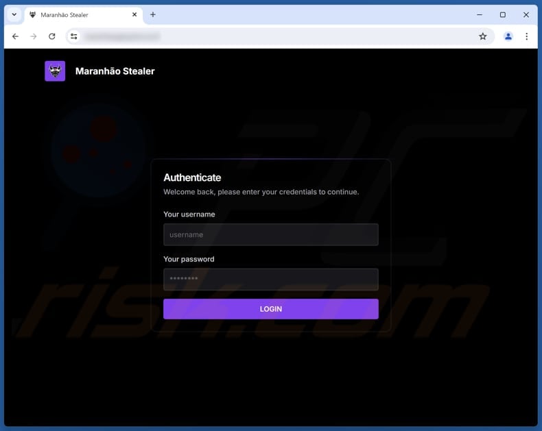 Connexion au panneau d'administration de Maranhao Stealer