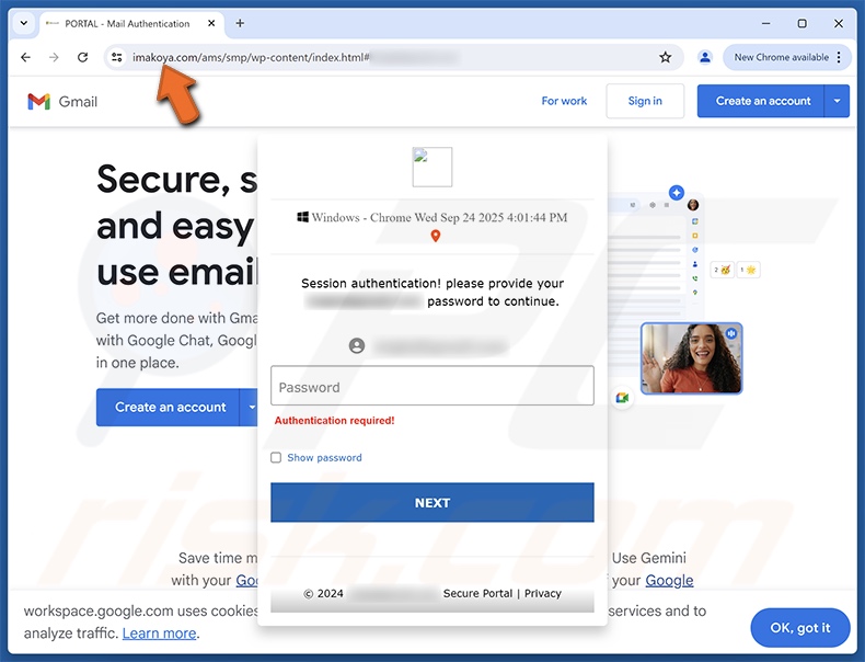 Site d'hameçonnage promu par l'e-mail frauduleux « Pending Mails Alert »