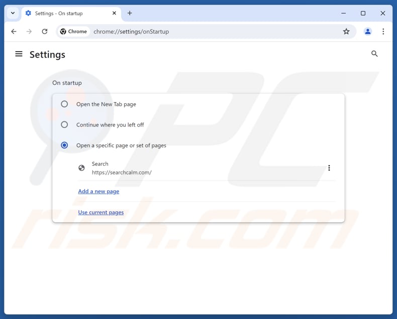 Suppression de searchcalm.com de la page d'accueil de Google Chrome