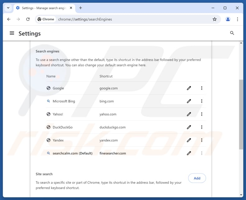 Suppression de searchcalm.com du moteur de recherche par défaut de Google Chrome