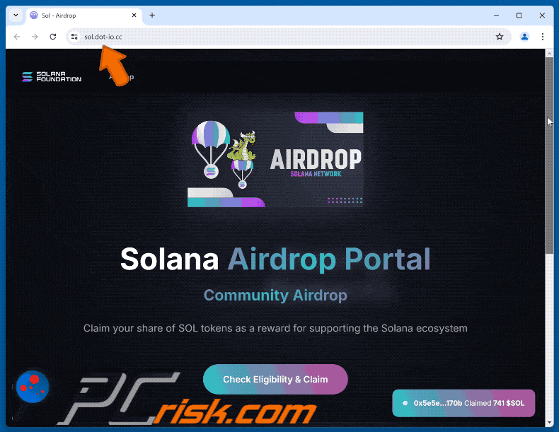 Apparence de l'arnaque Solana Community Airdrop