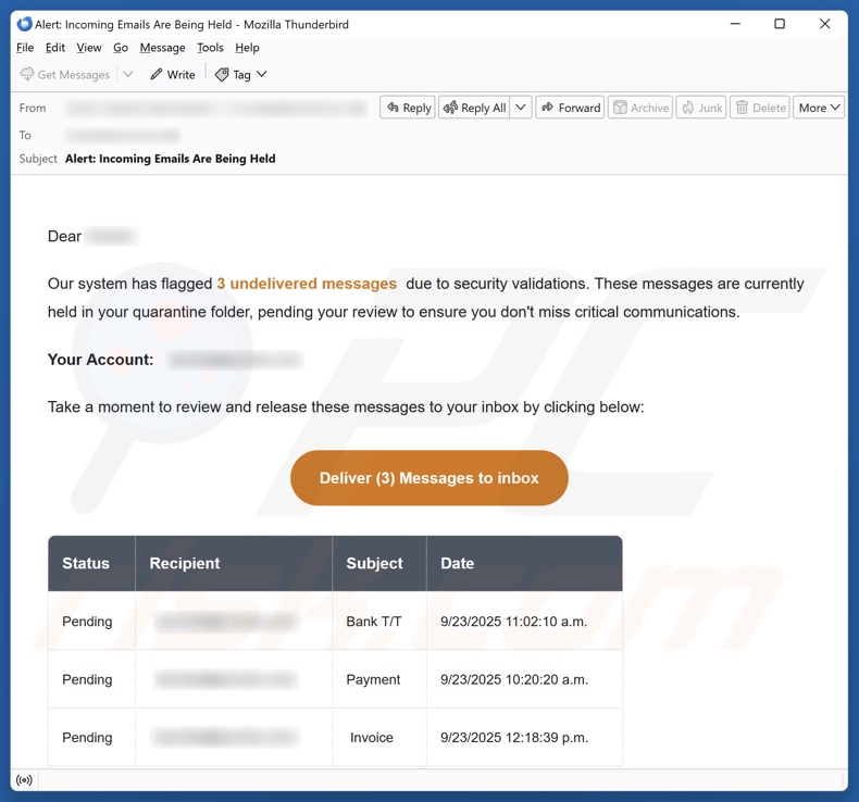 System Has Flagged Messages Due To Security Violations email spam campaigne