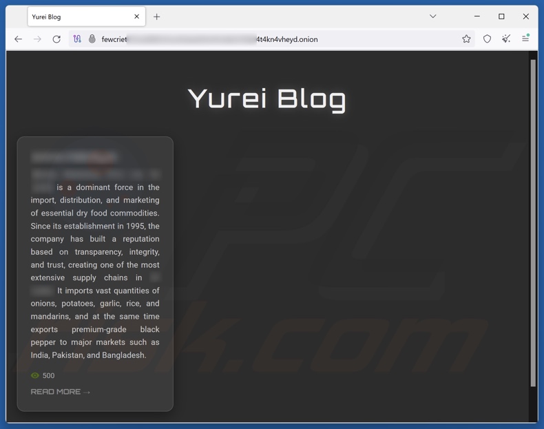 Site web du ransomware Yurei