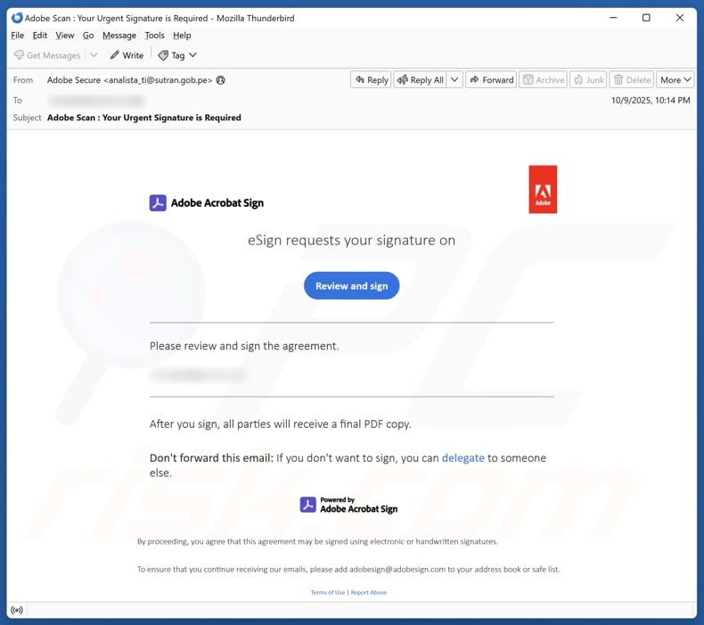 Campagne de spam par e-mail « Adobe Acrobat Sign Request »