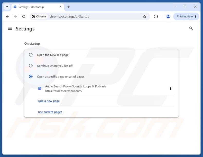 Supprimer audiosearchpro.com de la page d'accueil de Google Chrome