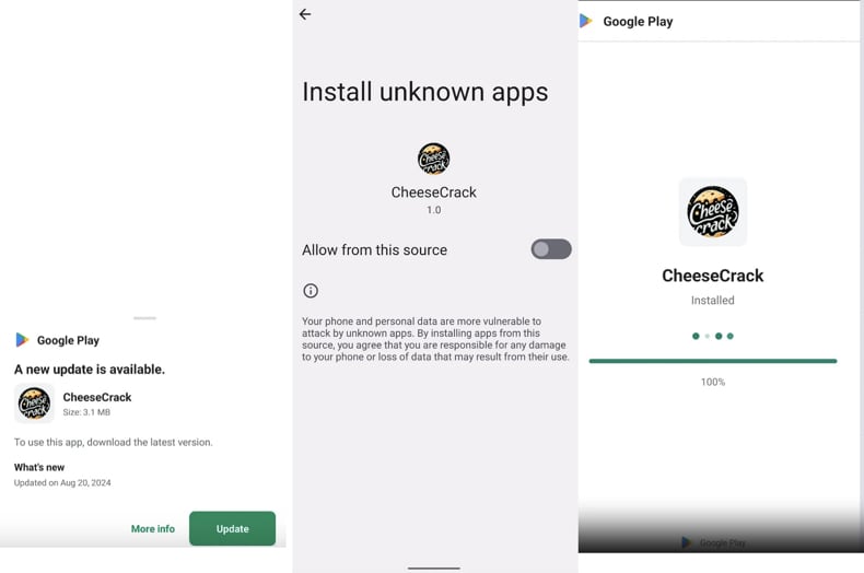Faux écran de mise à jour Google Play du malware ClayRat (source : zimperium.com)