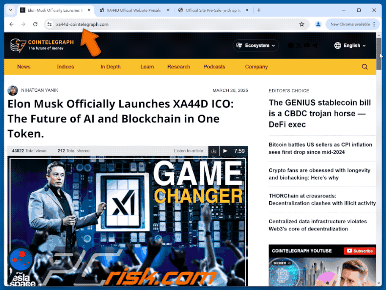 Apparence du faux site web xAI Token Launch (GIF)