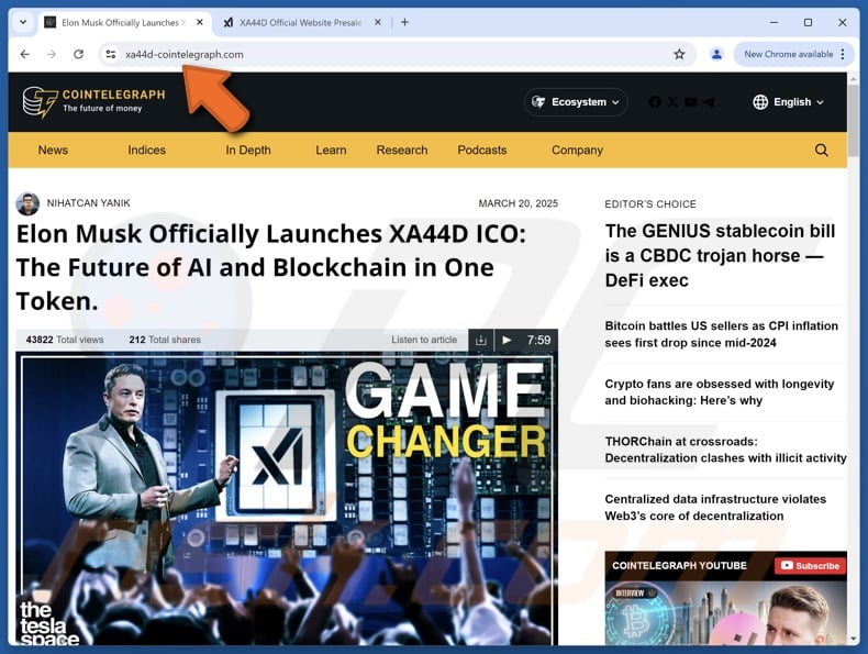Arnaque xAI Token Launch faisant la promotion d'un faux article