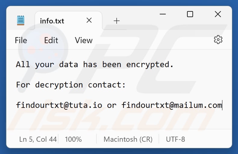 Fichier txt du ransomware FIND (info.txt)