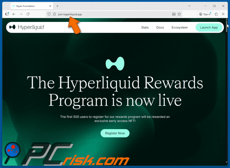 Apparition du faux site Web du programme Hyperliquid Rewards (GIF)