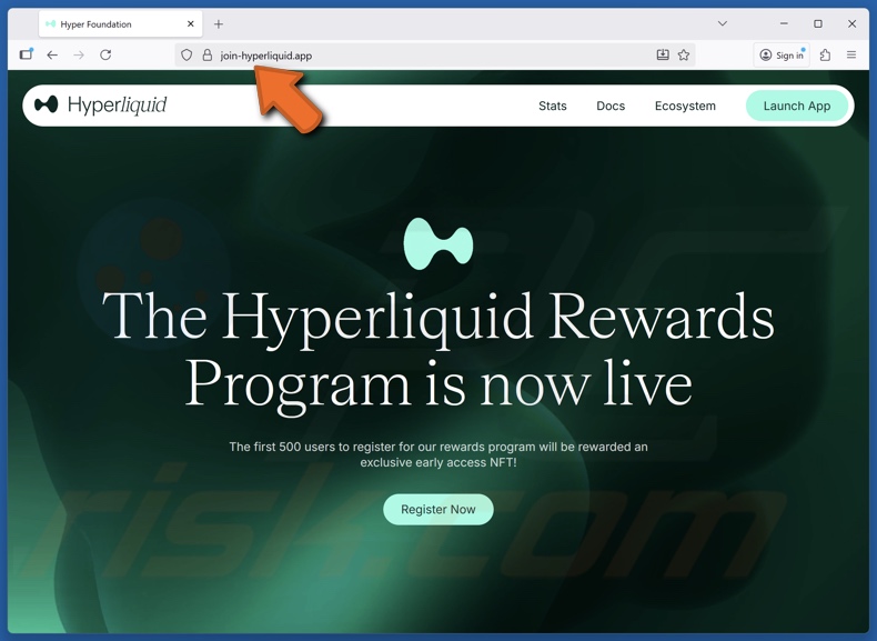 Site Web frauduleux du programme de récompenses Hyperliquid