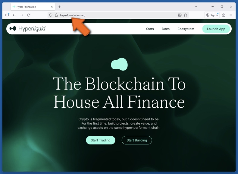Apparence du véritable site Web Hyperliquid (hyperfoundation.org)