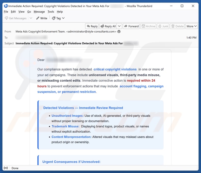 Email Account Failure Notice campagne de spam par e-mail