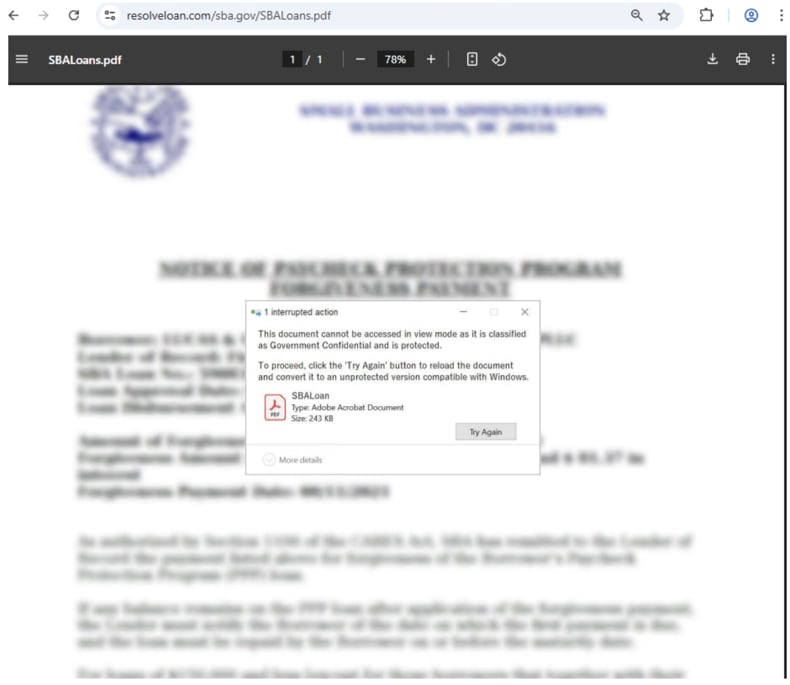 Faux PDF MonsterV2 conduisant à la méthode de livraison ClickFix (source : proofpoint.com) :