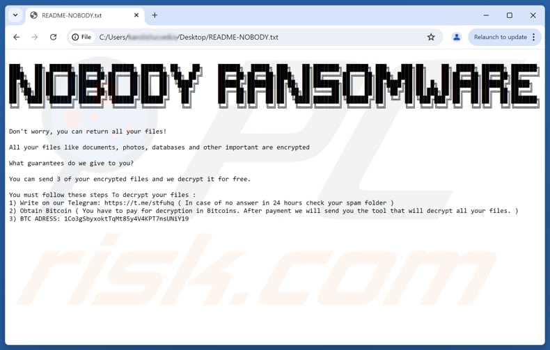 Nobody ransomware fichier texte (README-NOBODY.txt)
