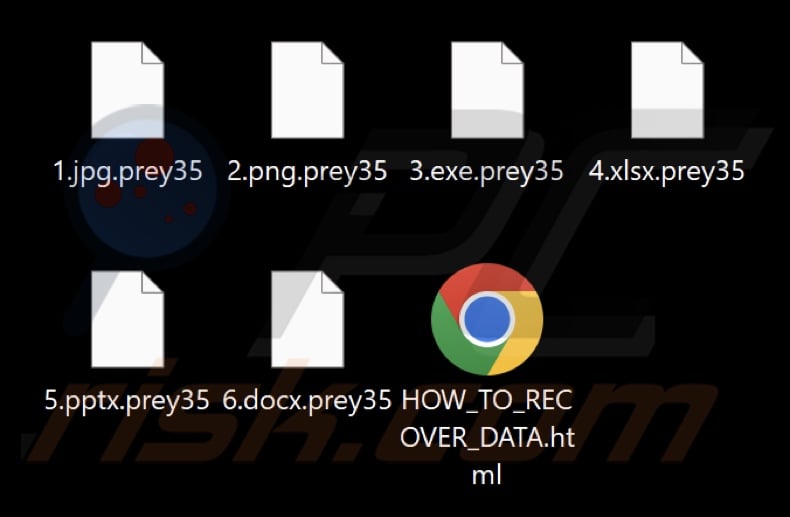Fichiers chiffrés par le ransomware Prey (extension .prey35)