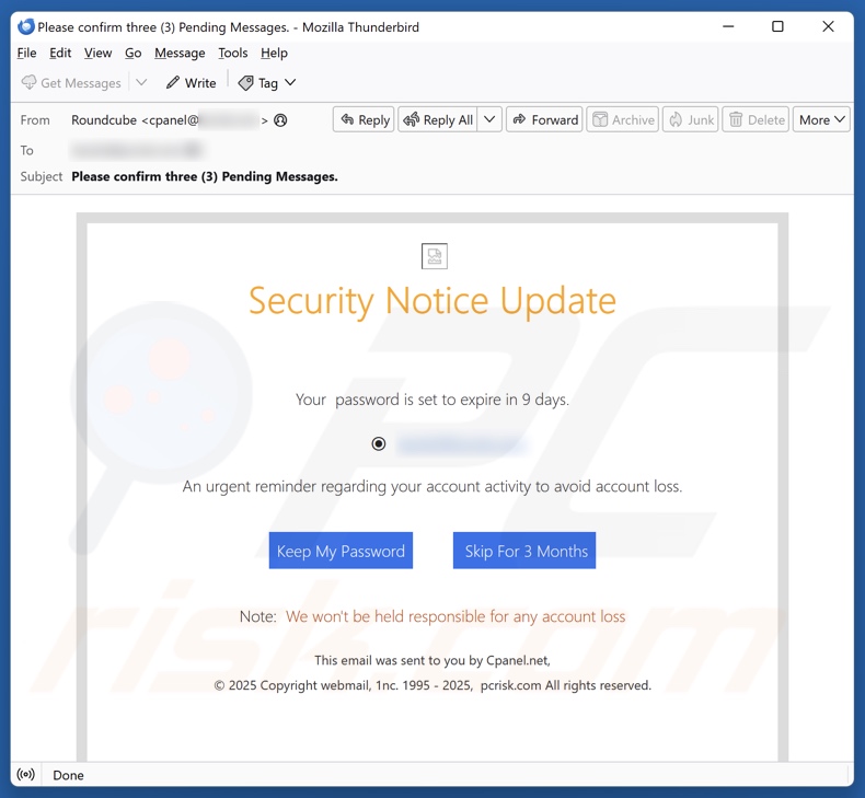 Campagne de spam par e-mail « Security Notice Update »