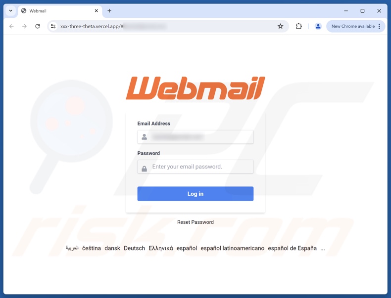 Site de phishing promu par l'e-mail frauduleux « Security Notice Update »