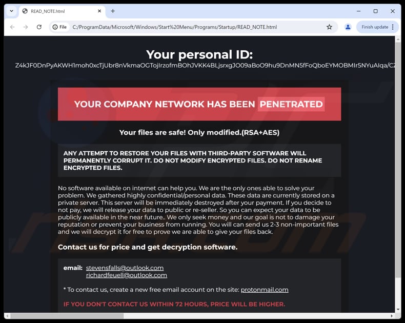Note de rançon du ransomware Stolen (READ_NOTE.html)