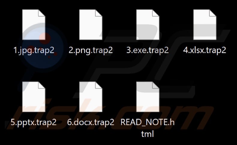 Fichiers cryptés par le ransomware Trap (extension .trap2)