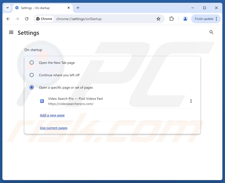 Supprimer videosearcherpro.com de la page d'accueil de Google Chrome