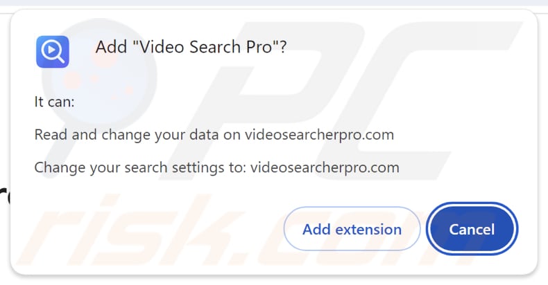 Video Search Pro navigateur pirate demandant des autorisations