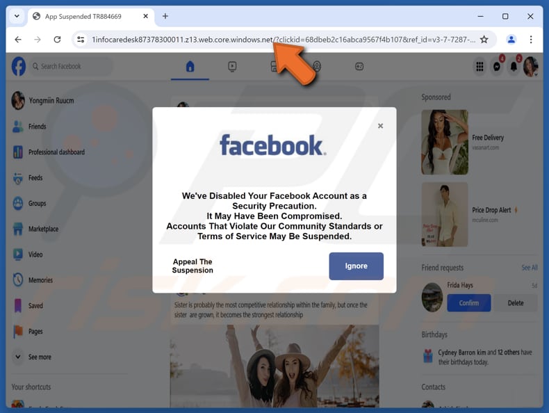 Arnaque « Nous avons désactivé votre compte Facebook »