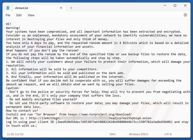 Note de rançon du ransomware White Lock (c0ntact.txt)