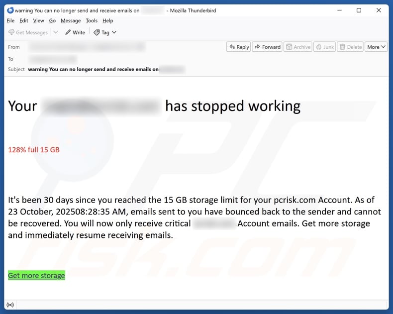 Your Email Has Stopped Working campagne de spam par e-mail