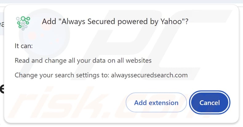 Always Secured powered by Yahoo navigateur pirate demandant des autorisations