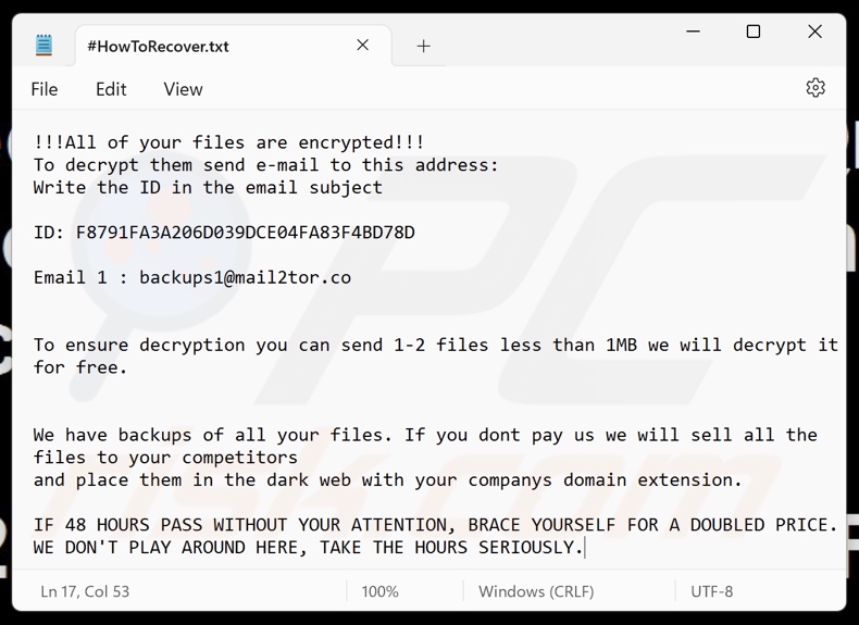 Bactor ransomware demande de rançon (#HowToRecover.txt)