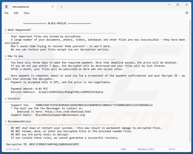 BLACK-HEOLAS ransomware demande de rançon (hels.readme.txt)