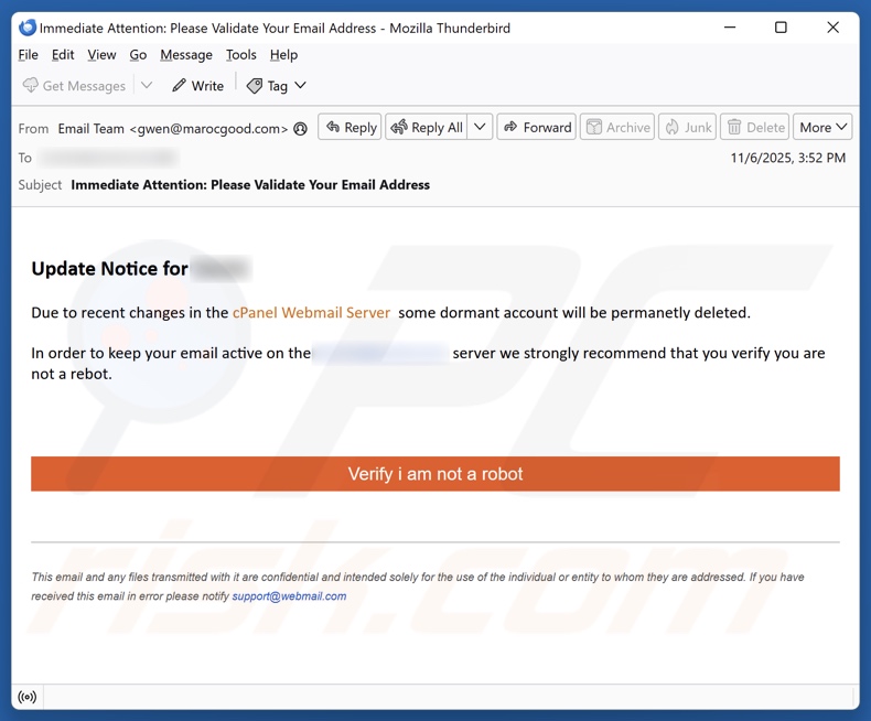 Changes In The cPanel Webmail Server campagne de spam par e-mail