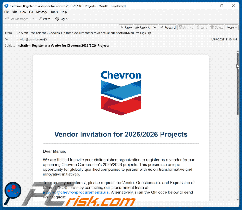 Chevron - Vendor Invitation Apparence d'une arnaque par e-mail