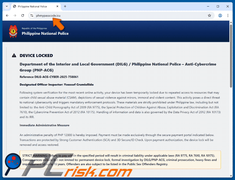 Apparition d'une arnaque « Appareil verrouillé en raison d'un accès à du contenu illégal » (GIF)