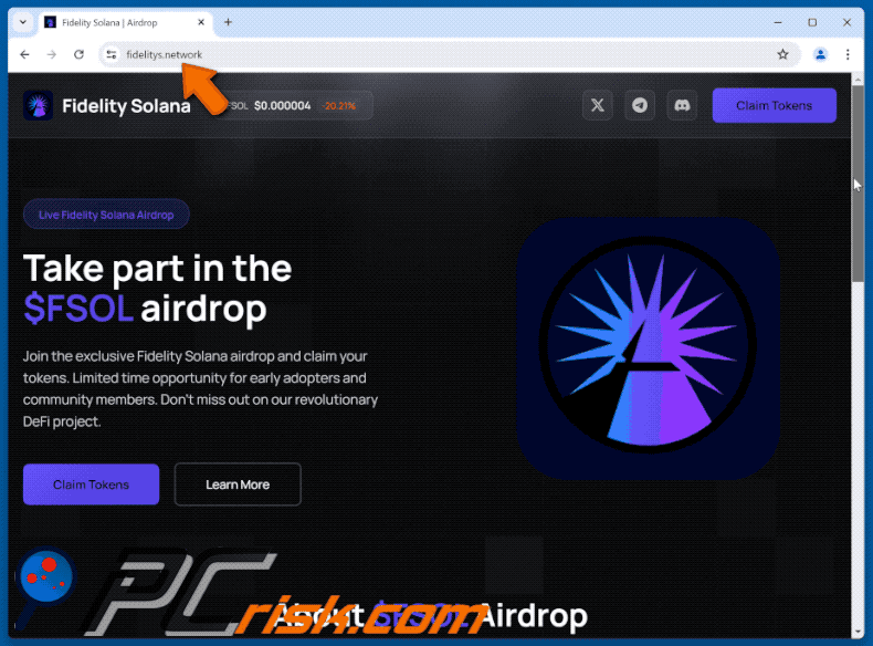 Apparition du faux site web Fidelity Solana Airdrop (GIF)