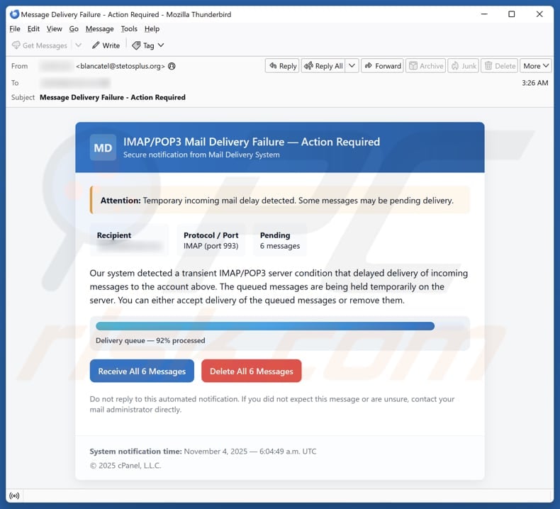 Email Account Failure Notice campagne de spam par e-mail
